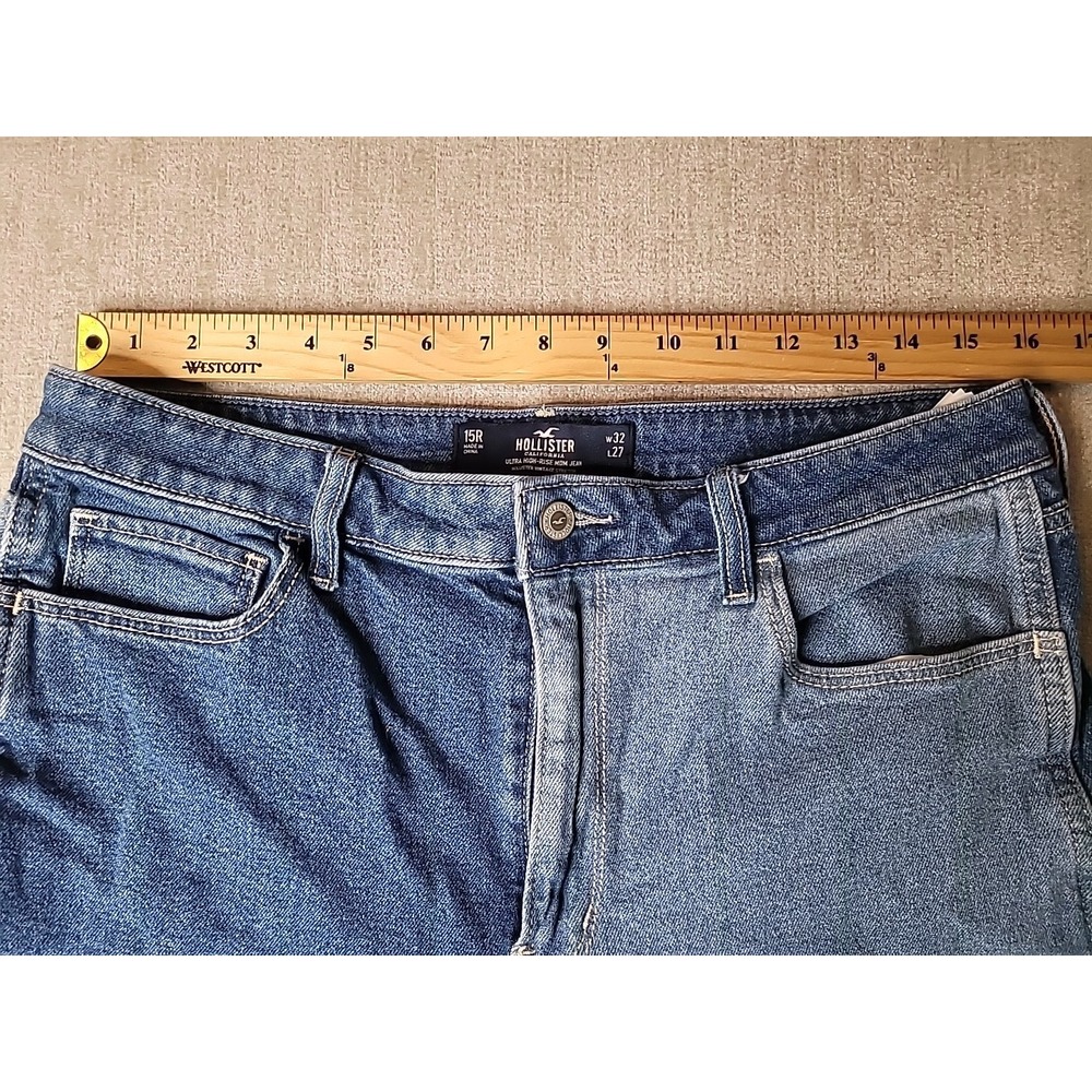 Hollister  Patchwork Jeans Ultra High Rise Ankle Mom Jeans 15 R Multi Blue - Picture 8 of 11